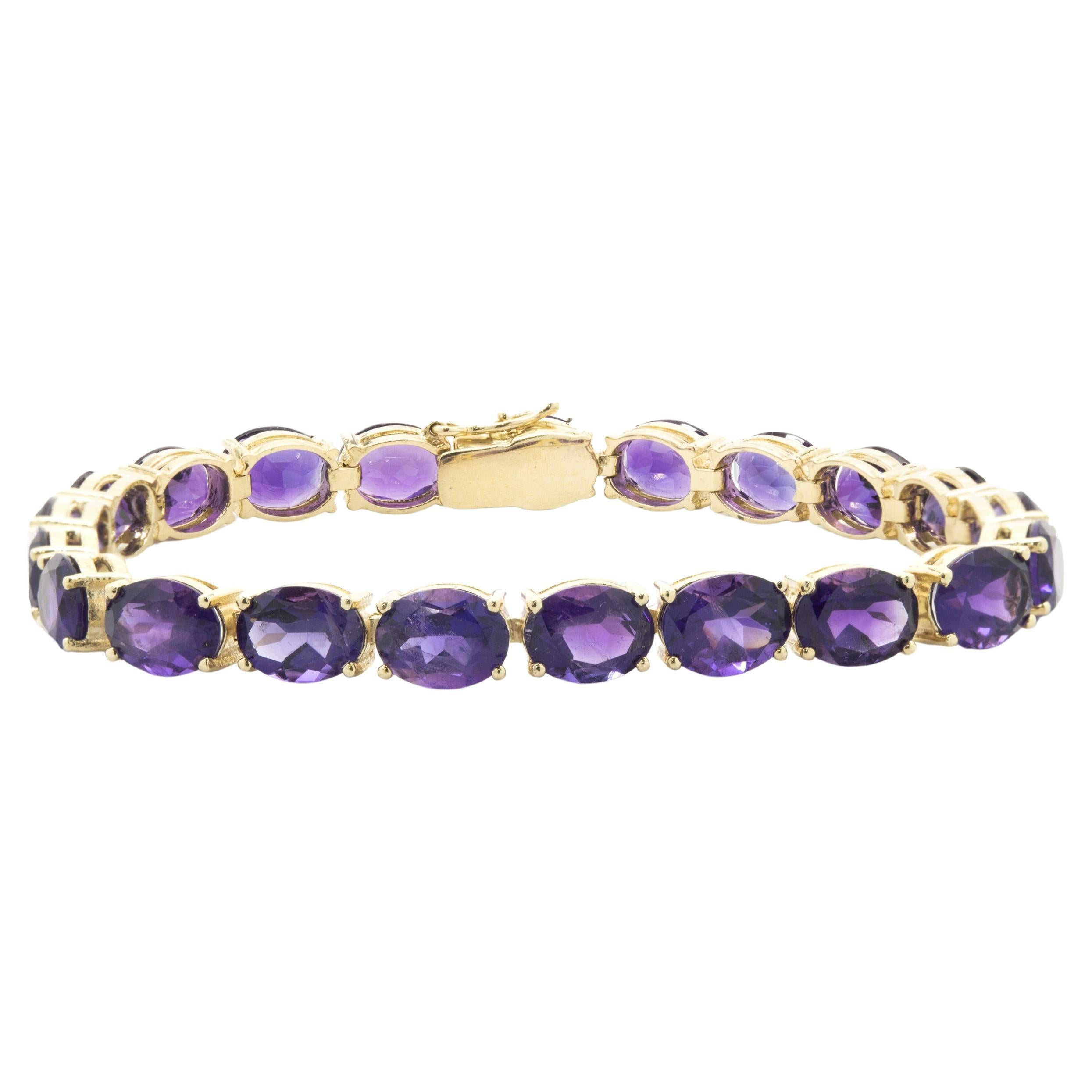 14 Karat Yellow Gold Amethyst Inline Bracelet For Sale