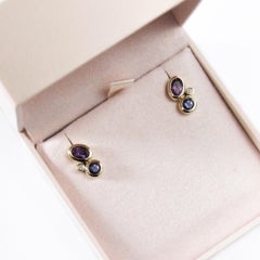 14 Karat Yellow Gold Amethyst, Iolite and Diamond Earrings