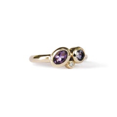 14 Karat Yellow Gold Amethyst, Iolite and Diamond Ring