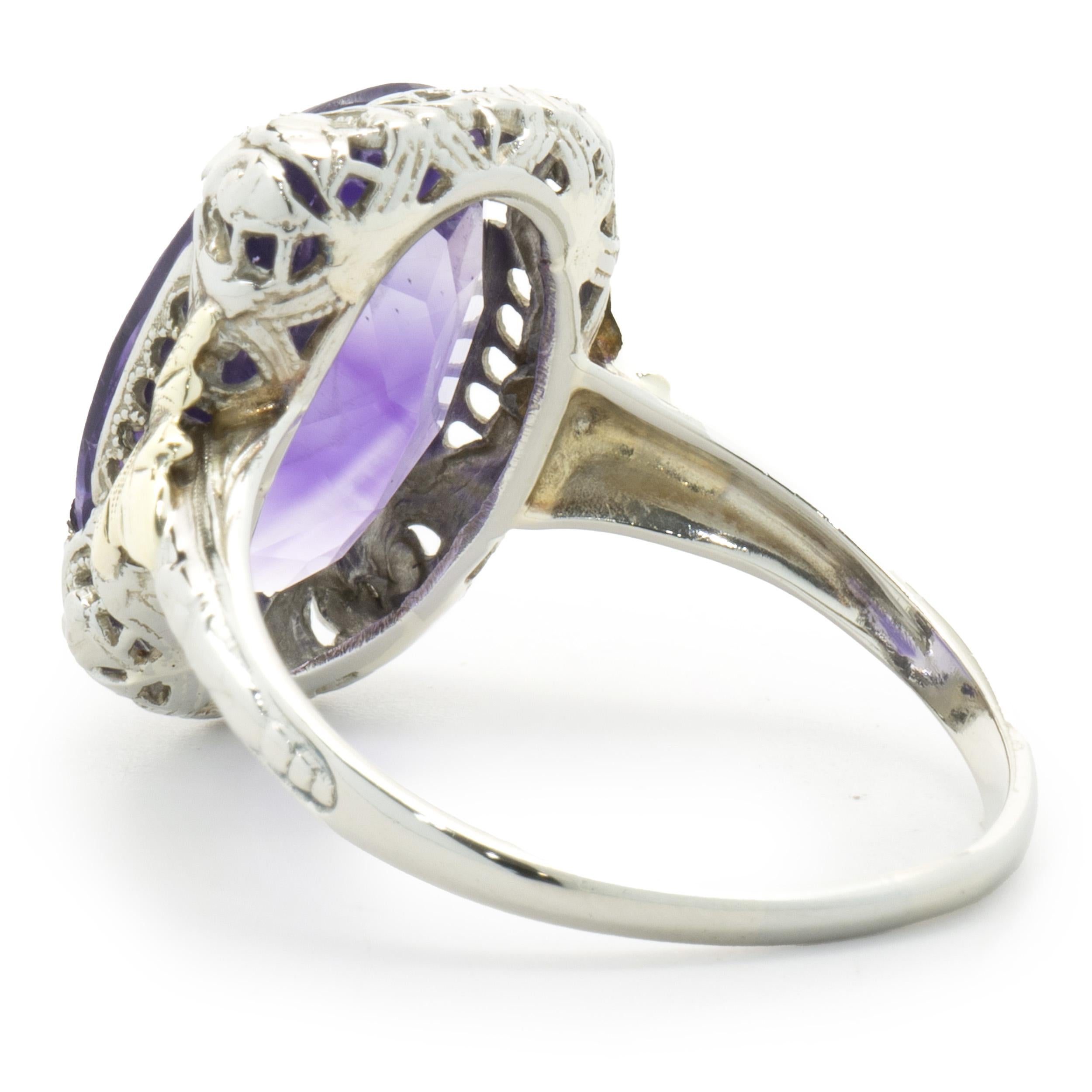 Oval Cut 14 Karat White Gold Amethyst Ring For Sale