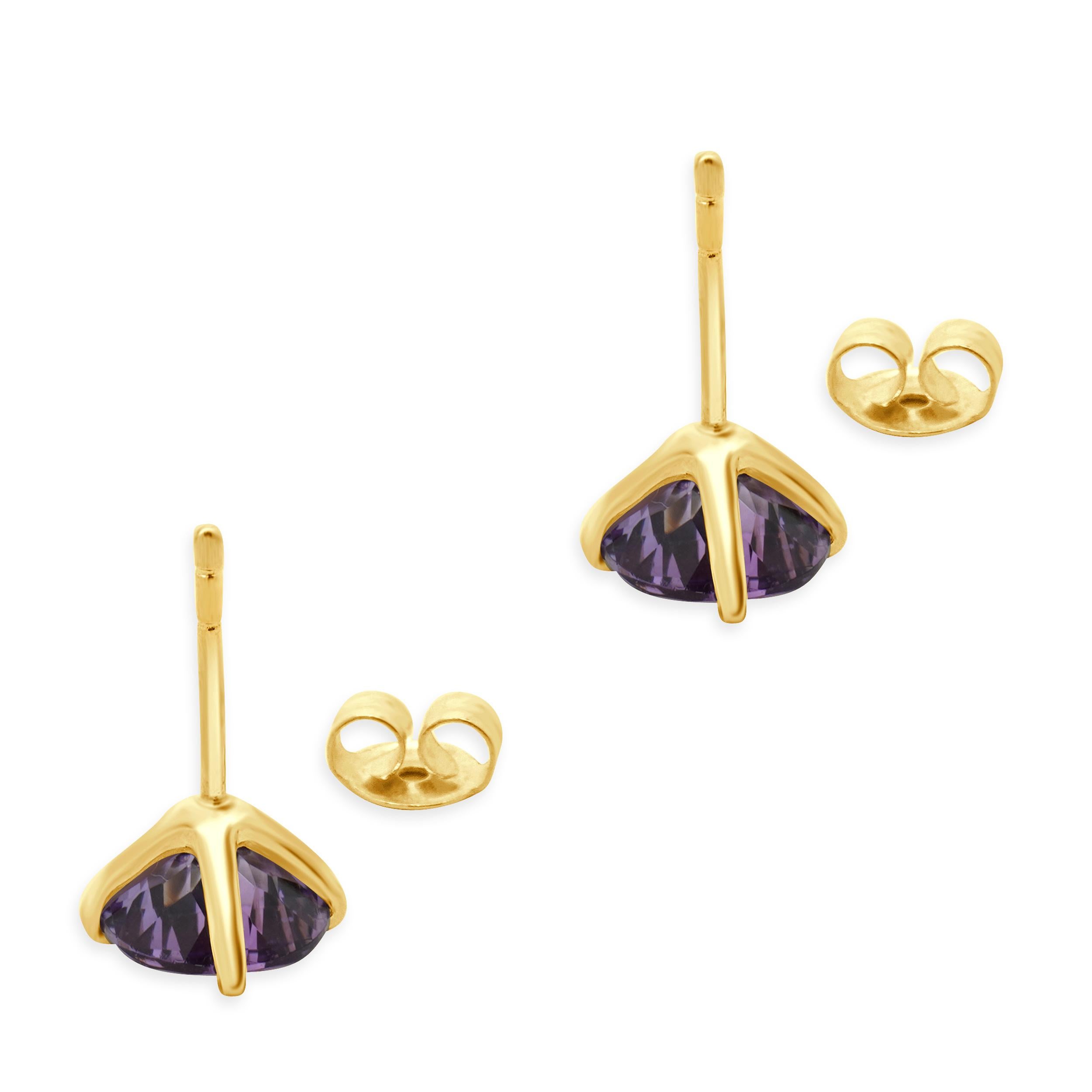 14 Karat Yellow Gold Amethyst Stud Earrings In condizioni ottime in vendita a Scottsdale, AZ