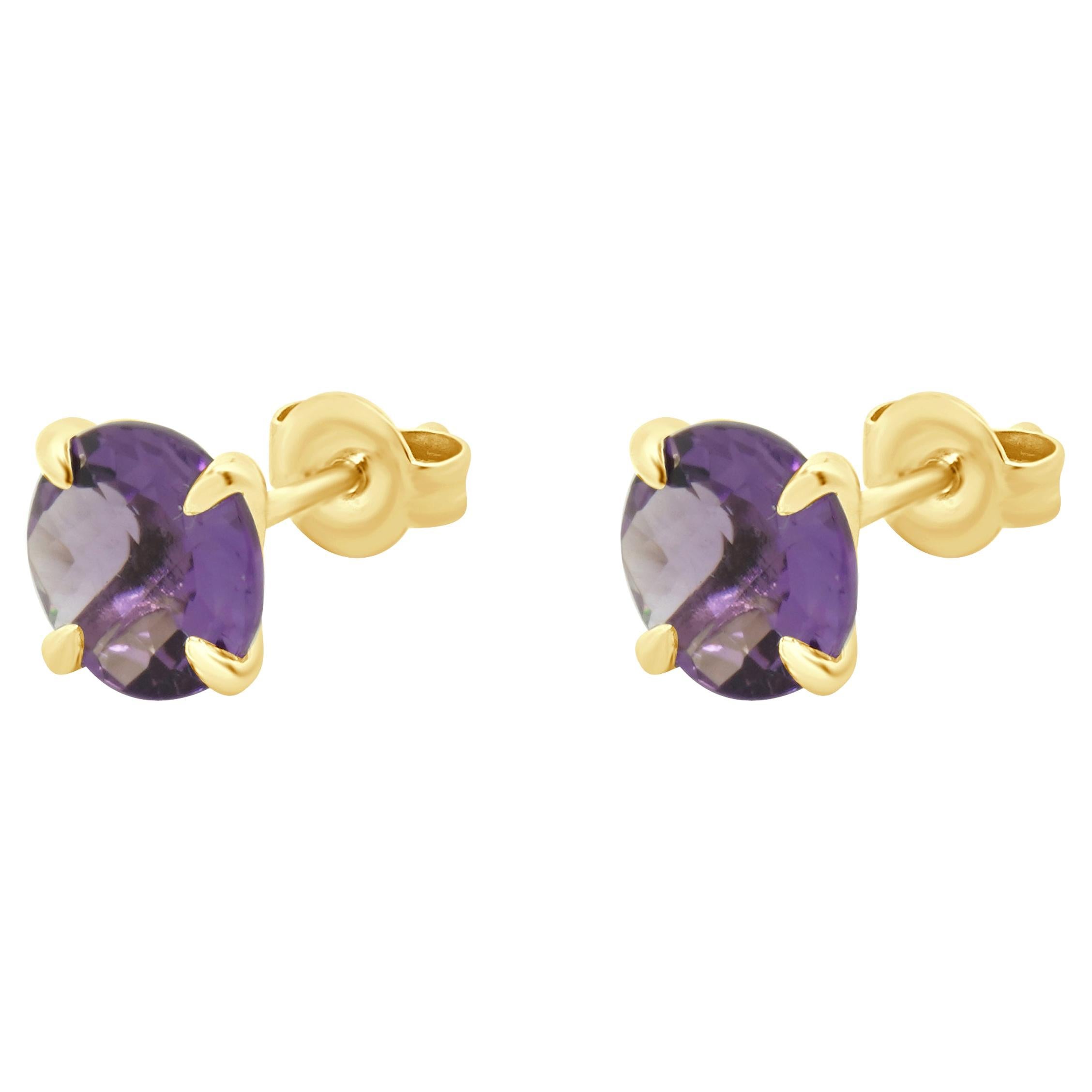 14 Karat Yellow Gold Amethyst Stud Earrings