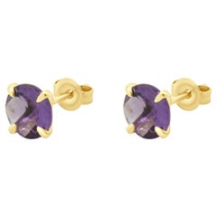 14 Karat Yellow Gold Amethyst Stud Earrings