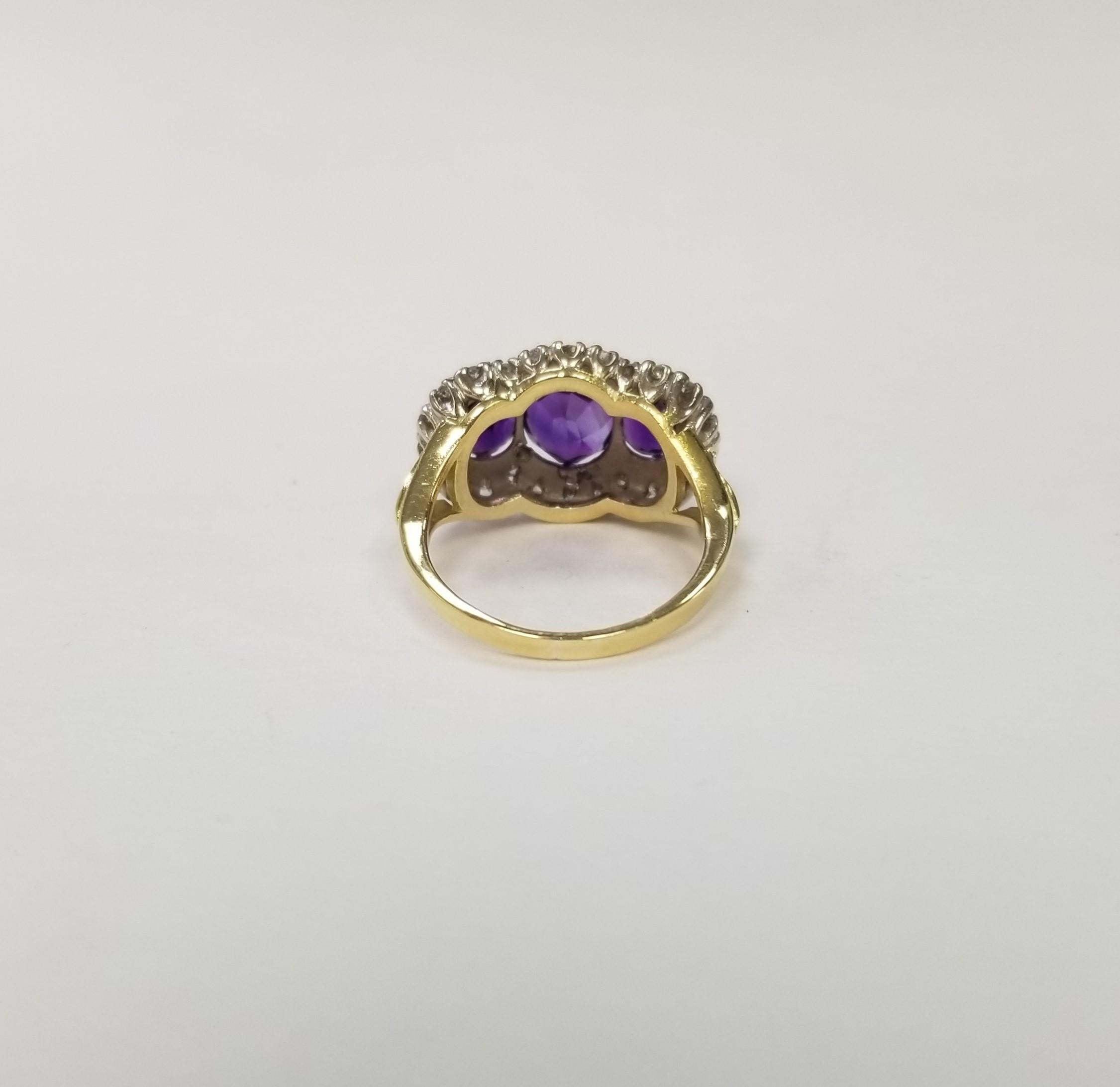 Oval Cut 14 Karat Yellow Gold Amethystand Diamond Cocktail Ring For Sale