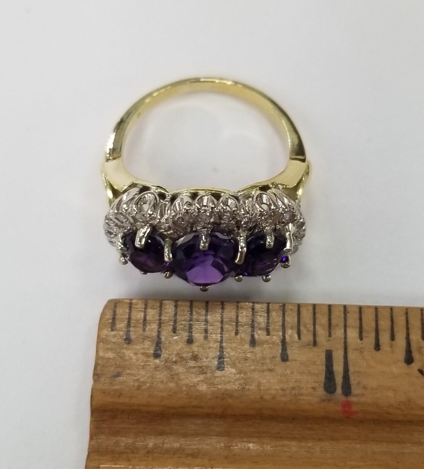 14 Karat Yellow Gold Amethystand Diamond Cocktail Ring In Excellent Condition For Sale In Los Angeles, CA