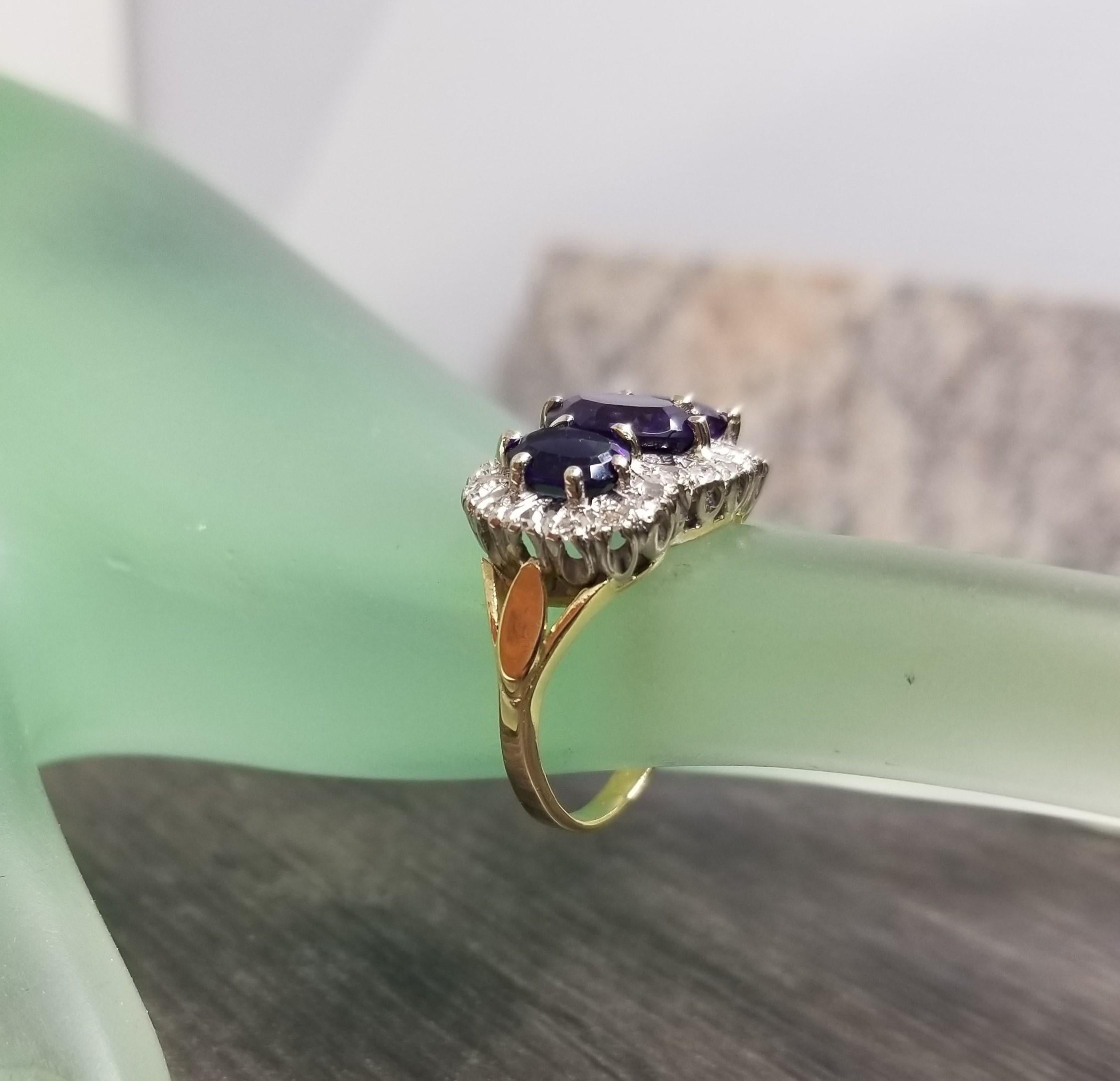 14 Karat Yellow Gold Amethystand Diamond Cocktail Ring For Sale 2