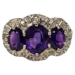 Retro 14 Karat Yellow Gold Amethystand Diamond Cocktail Ring