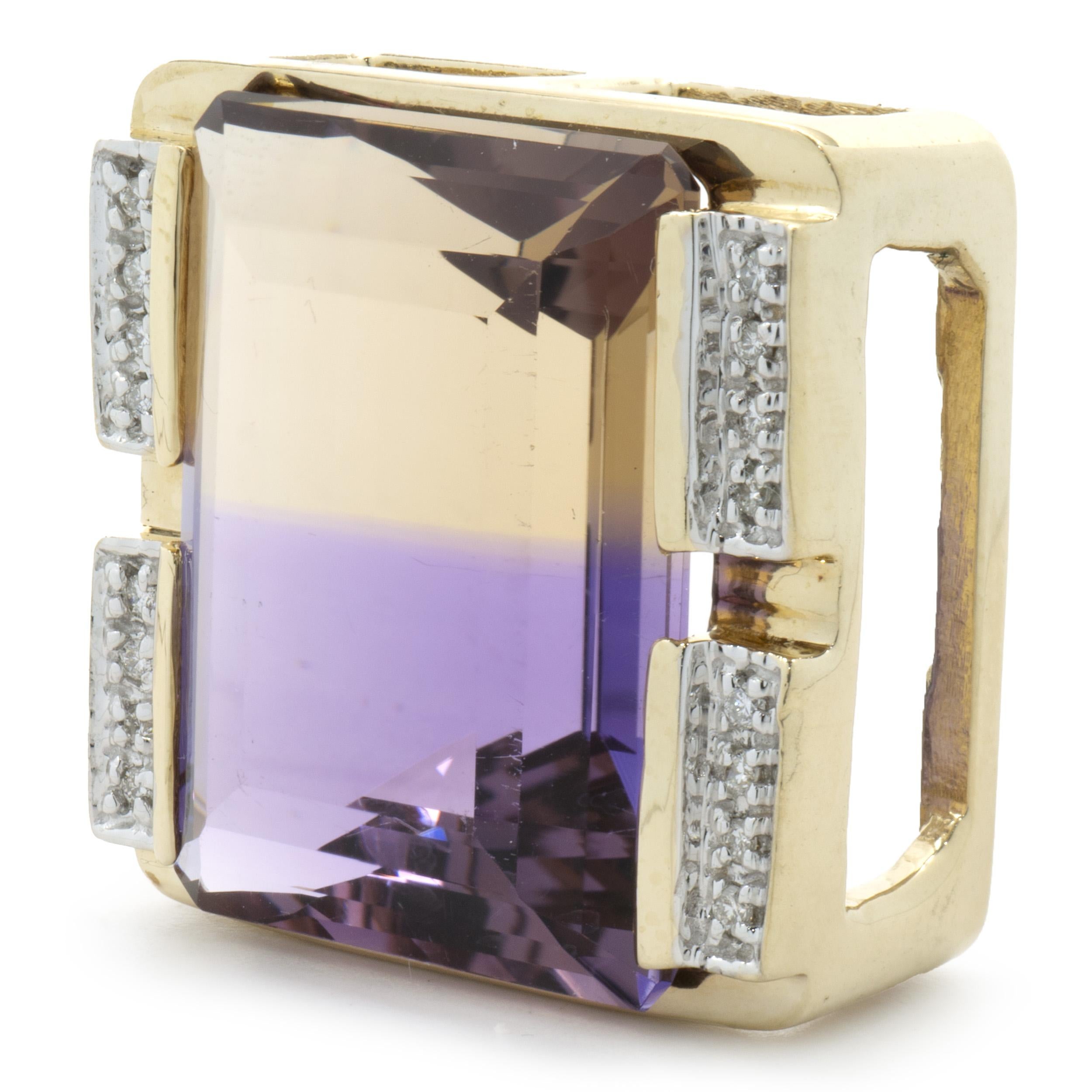 14 Karat Yellow Gold Ametrine and Diamond Slide Pendant In Excellent Condition For Sale In Scottsdale, AZ