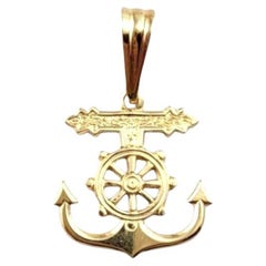 14 Karat Yellow Gold Anchor and Ship Wheel Pendant #21498