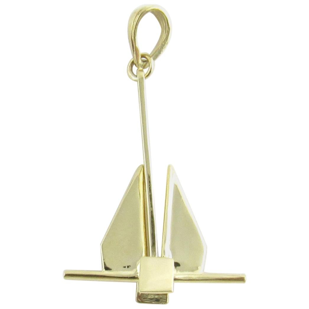 14 Karat Yellow Gold Anchor with Movable Stock Pendant For Sale