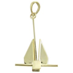 14 Karat Yellow Gold Anchor with Movable Stock Pendant