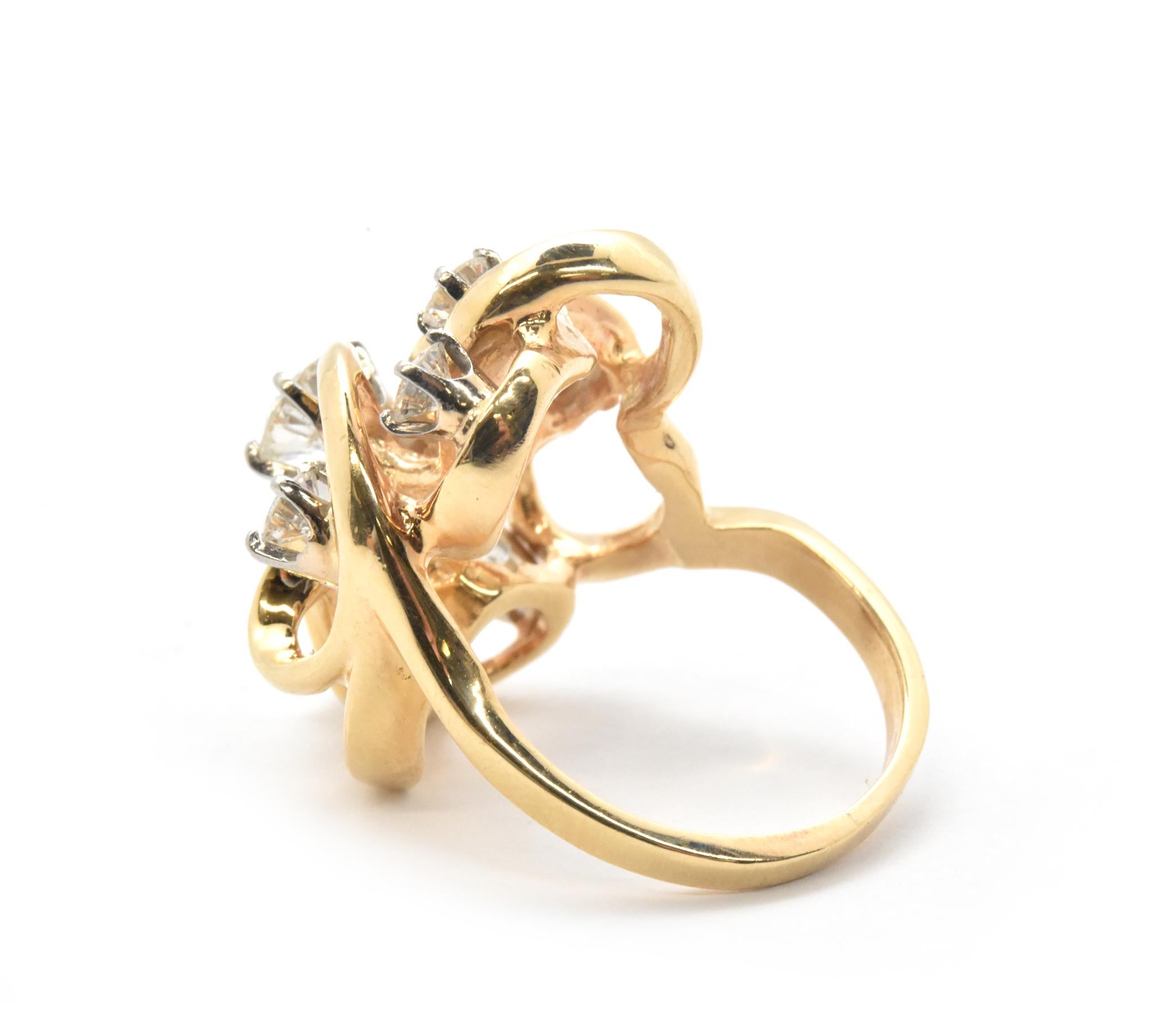 Women's 14 Karat Yellow Gold and 1.10 Carat Diamond Cluster Cocktail Ring