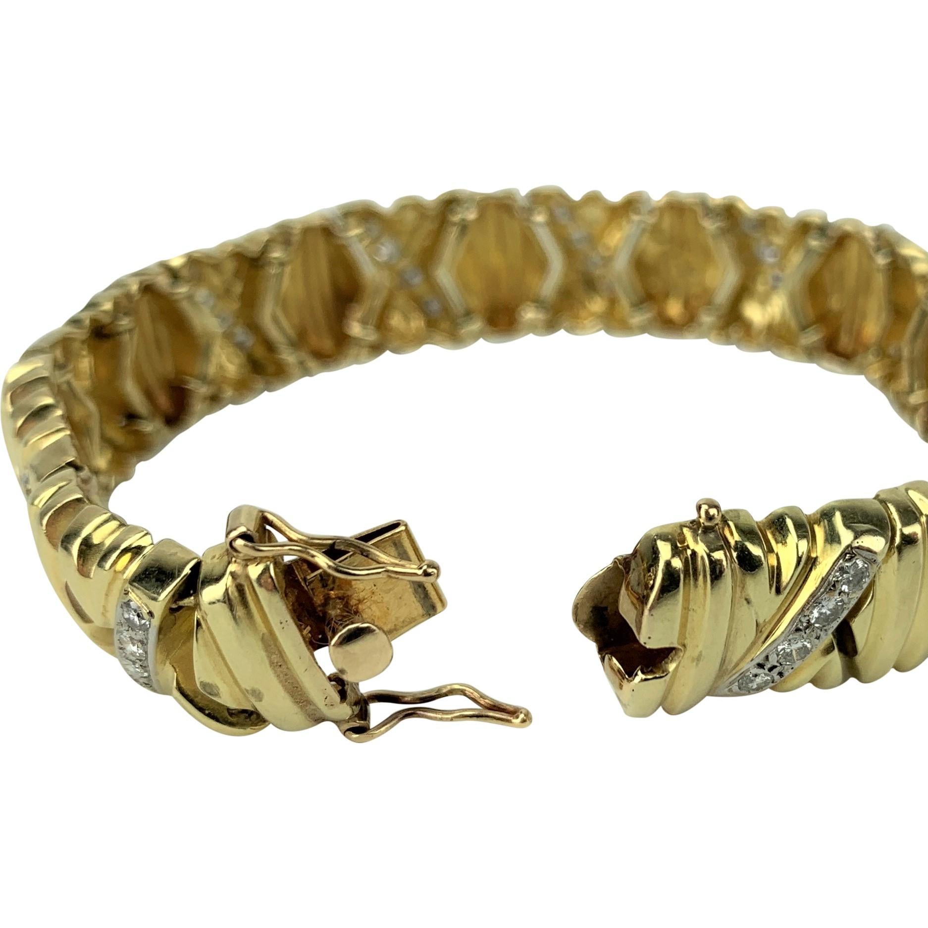 14 Karat Yellow Gold and 1.3 Carat Diamond X Link Ladies Bracelet 1