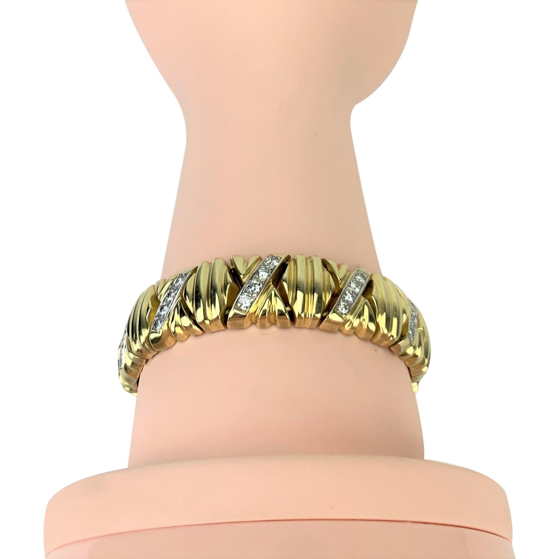 14 Karat Yellow Gold and 1.3 Carat Diamond X Link Ladies Bracelet 3