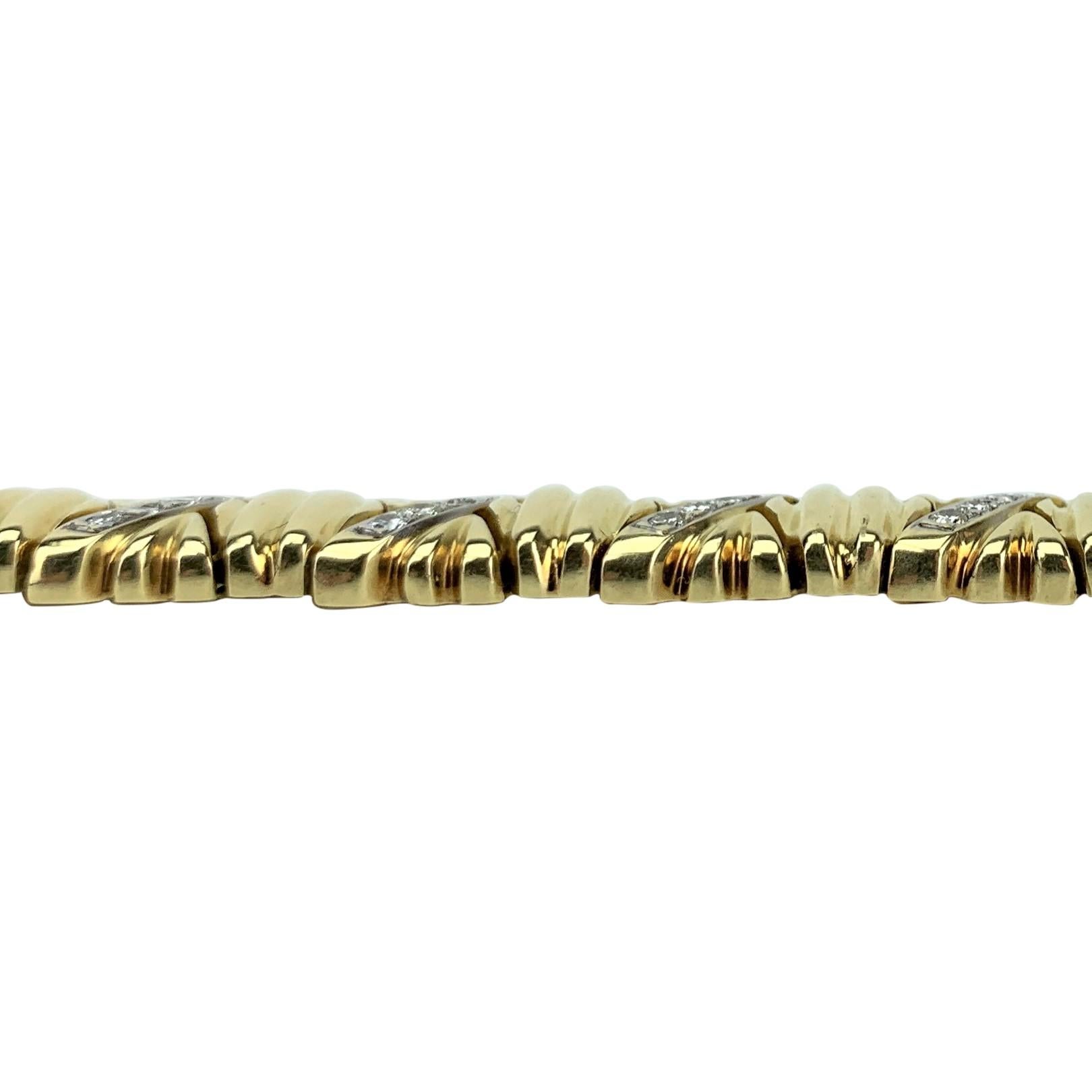 Women's 14 Karat Yellow Gold and 1.3 Carat Diamond X Link Ladies Bracelet