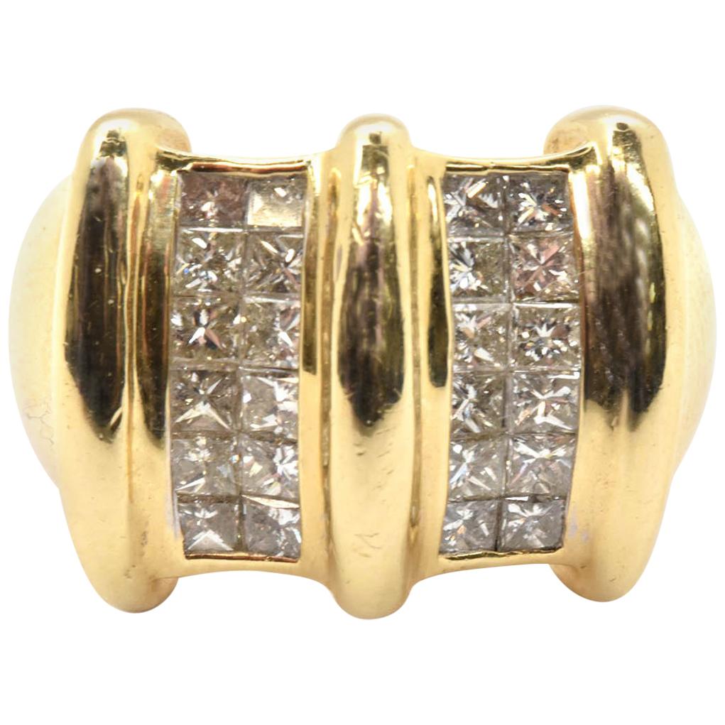14 Karat Yellow Gold and 1.50 Carat Invisible-Set Princess Cut Diamond Ring