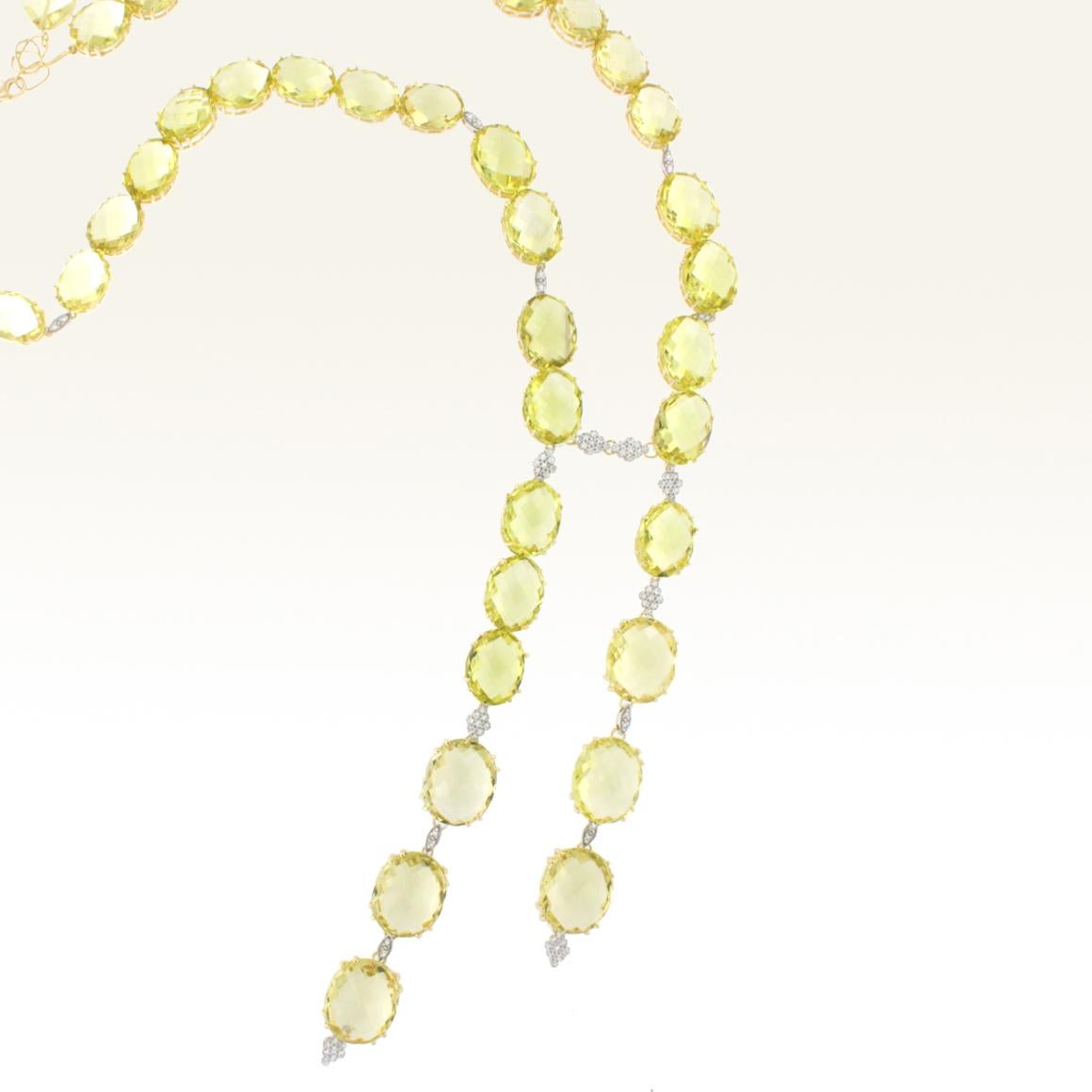 Collier en or 14 carats, or blanc 18 carats avec quartz citron et diamants blancs Neuf - En vente à GALLARATE, IT