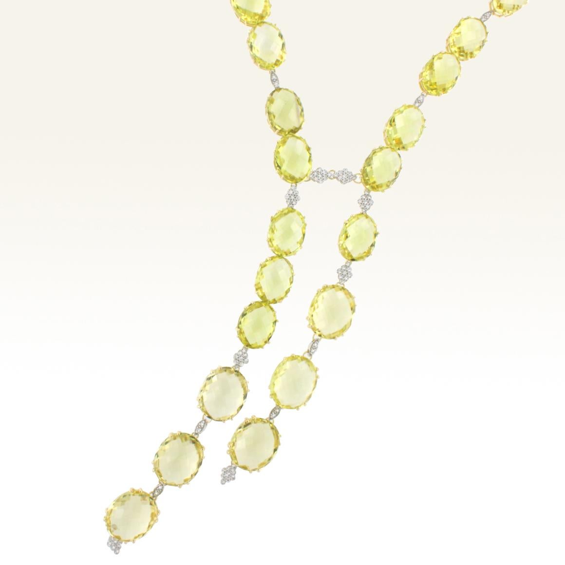 14 Karat Gold, 18 Karat White Gold with Lemon Quartz and White Diamond Necklace In New Condition For Sale In GALLARATE, IT
