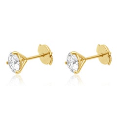 14 Karat Yellow Gold and 3-Prong Set Round Brilliant Cut Diamond Martini Stud Ea