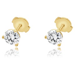 14 Karat Yellow Gold and 3-Prong Set Round Brilliant Cut Diamond Martini Stud Ea