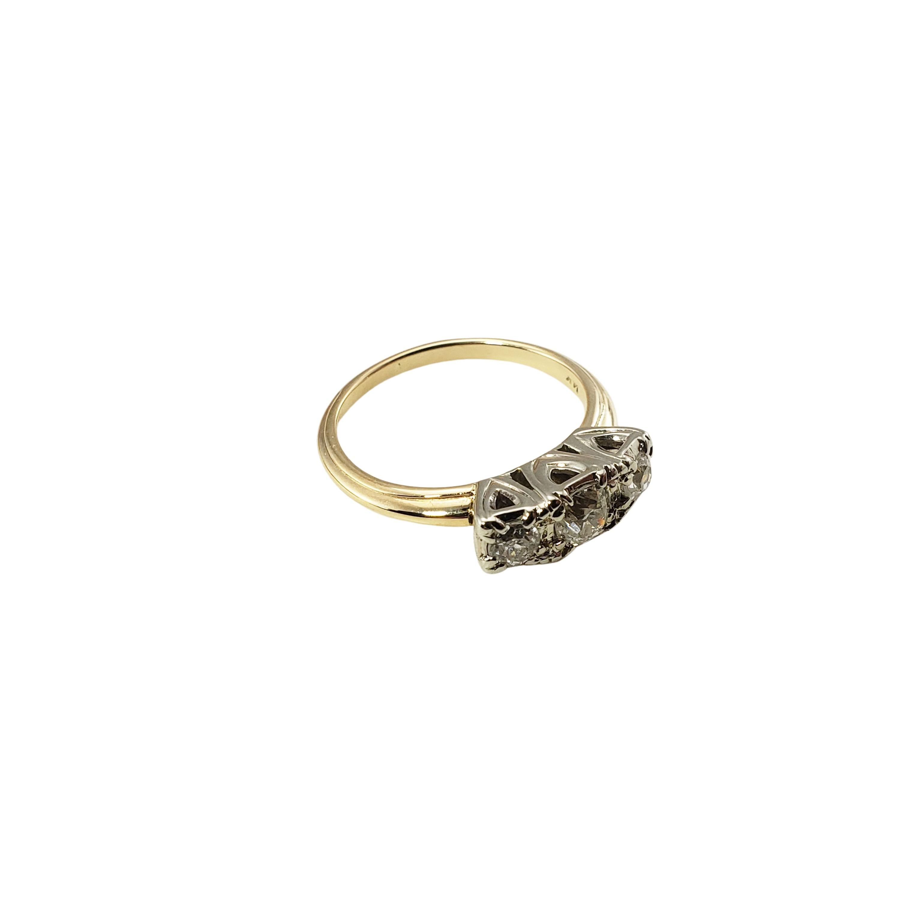14 Karat Yellow Gold and 3 Stone Diamond Ring Size 5.5 #18418 In Good Condition For Sale In Washington Depot, CT