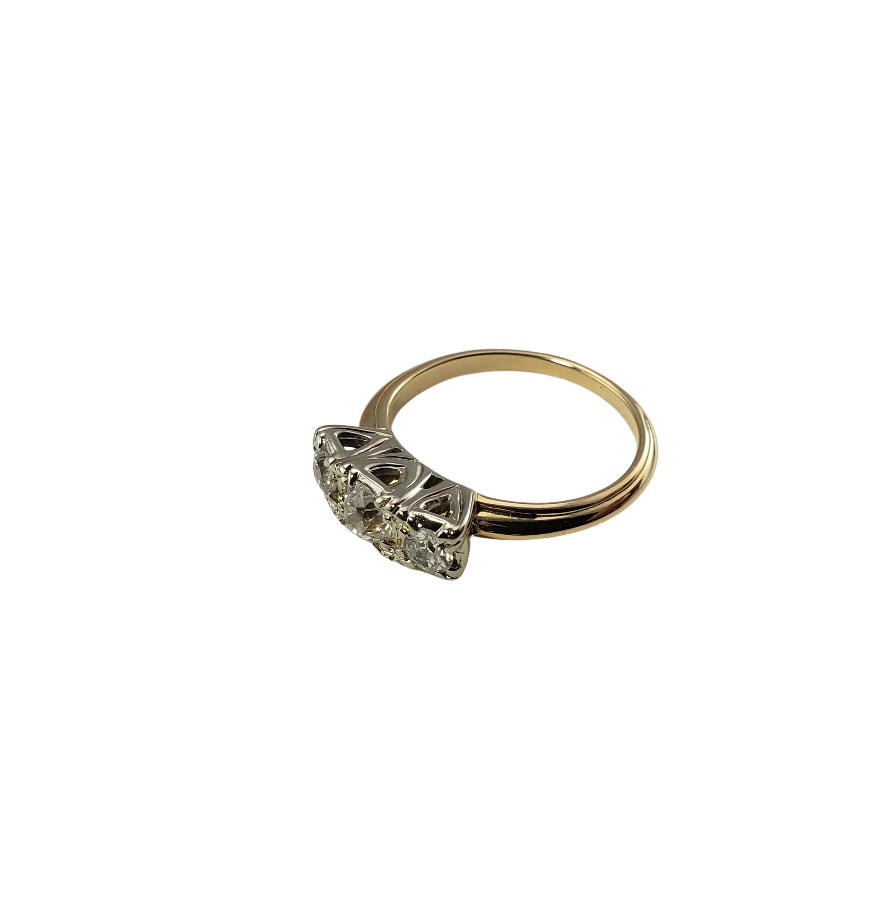 Women's 14 Karat Yellow Gold and 3 Stone Diamond Ring Size 5.5 #18418 For Sale