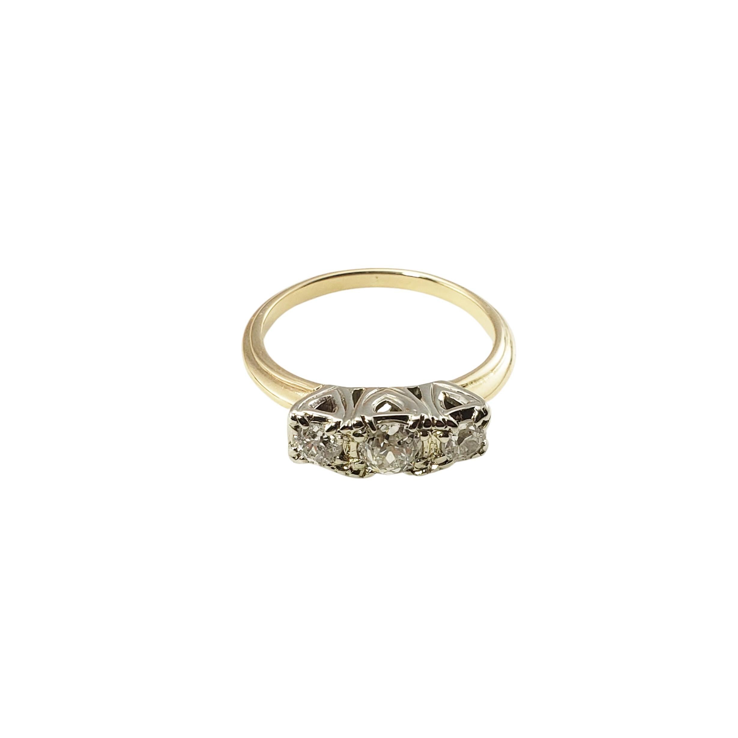 14 Karat Yellow Gold and 3 Stone Diamond Ring Size 5.5 #18418 For Sale 1