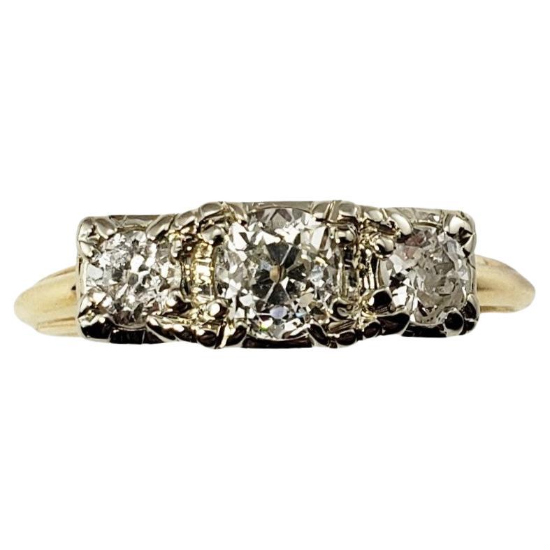 14 Karat Yellow Gold and 3 Stone Diamond Ring Size 5.5 #18418 For Sale