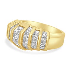 14 Karat Yellow Gold and 7- Row Channel Set Princess Cut Diamond Ring