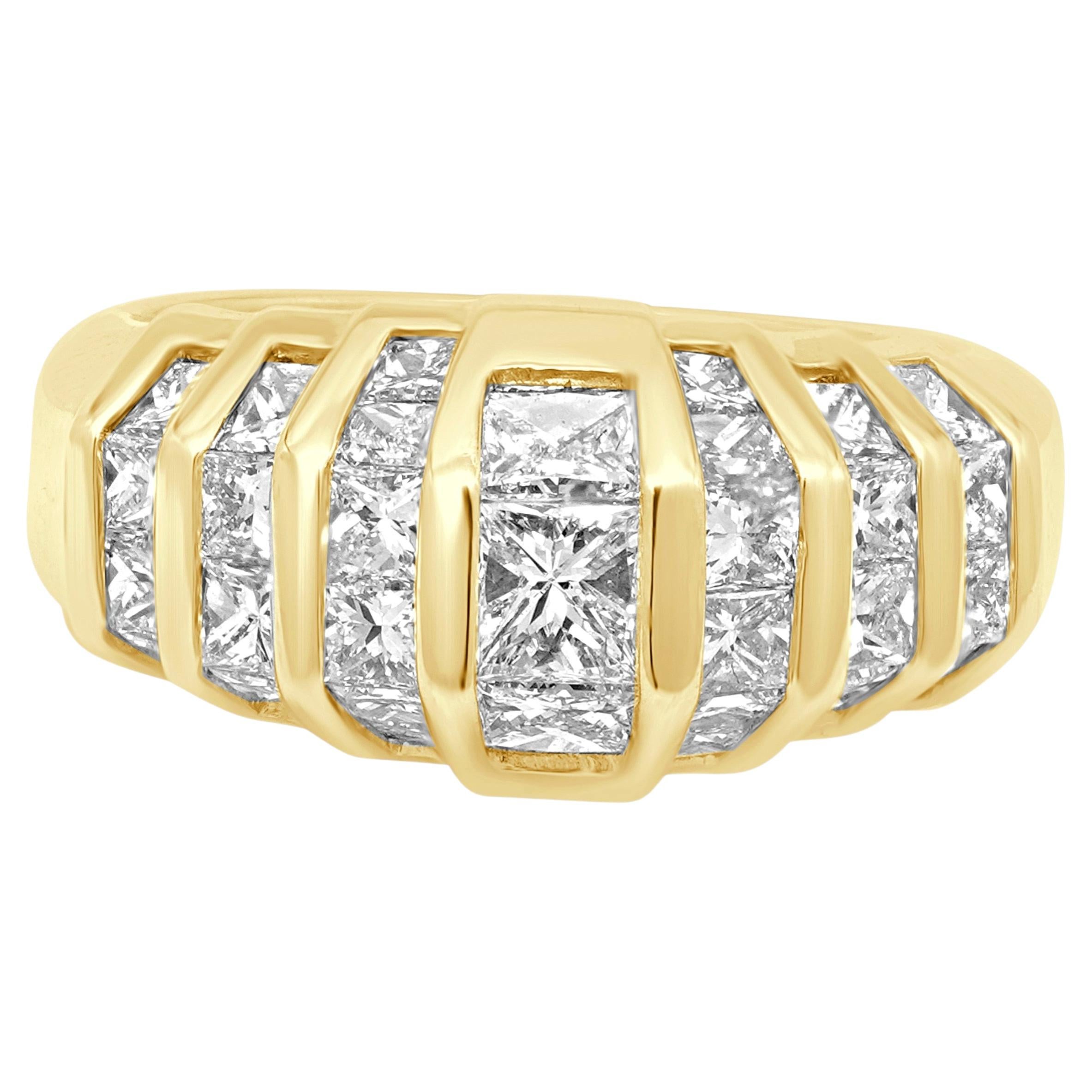 14 Karat Yellow Gold and 7- Row Channel Set Princess Cut Diamond Ring