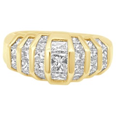 14 Karat Yellow Gold and 7- Row Channel Set Princess Cut Diamond Ring