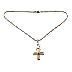 14 Karat Yellow Gold and Amethyst Cross Pendant Necklace  #22686