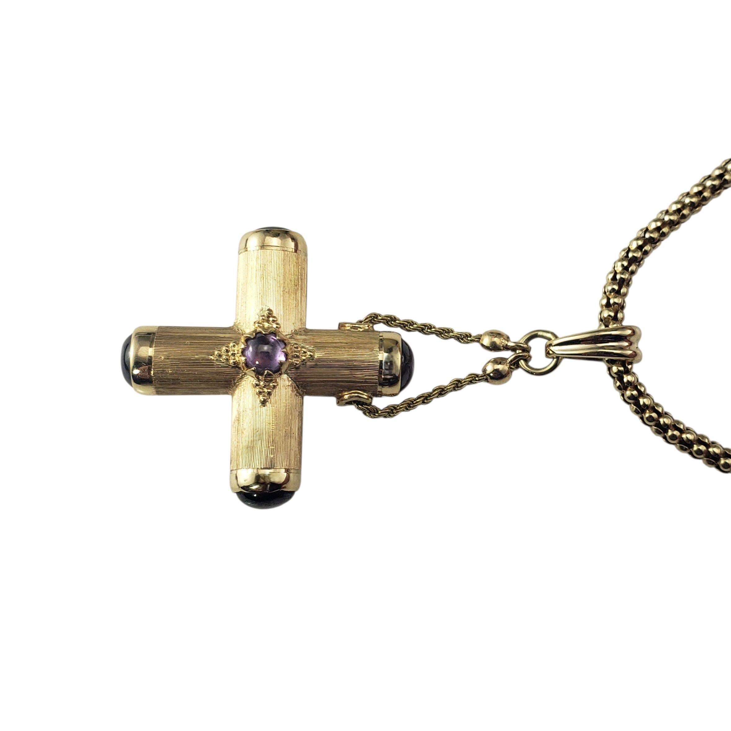 Cabochon 14 Karat Yellow Gold and Amethyst Cross Pendant Necklace  #22686 For Sale