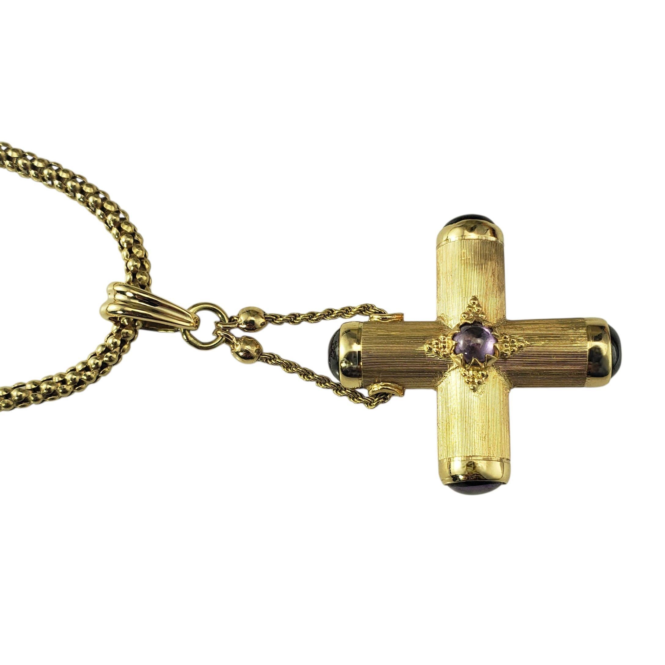 14 Karat Yellow Gold and Amethyst Cross Pendant Necklace  #22686 In Good Condition For Sale In Washington Depot, CT
