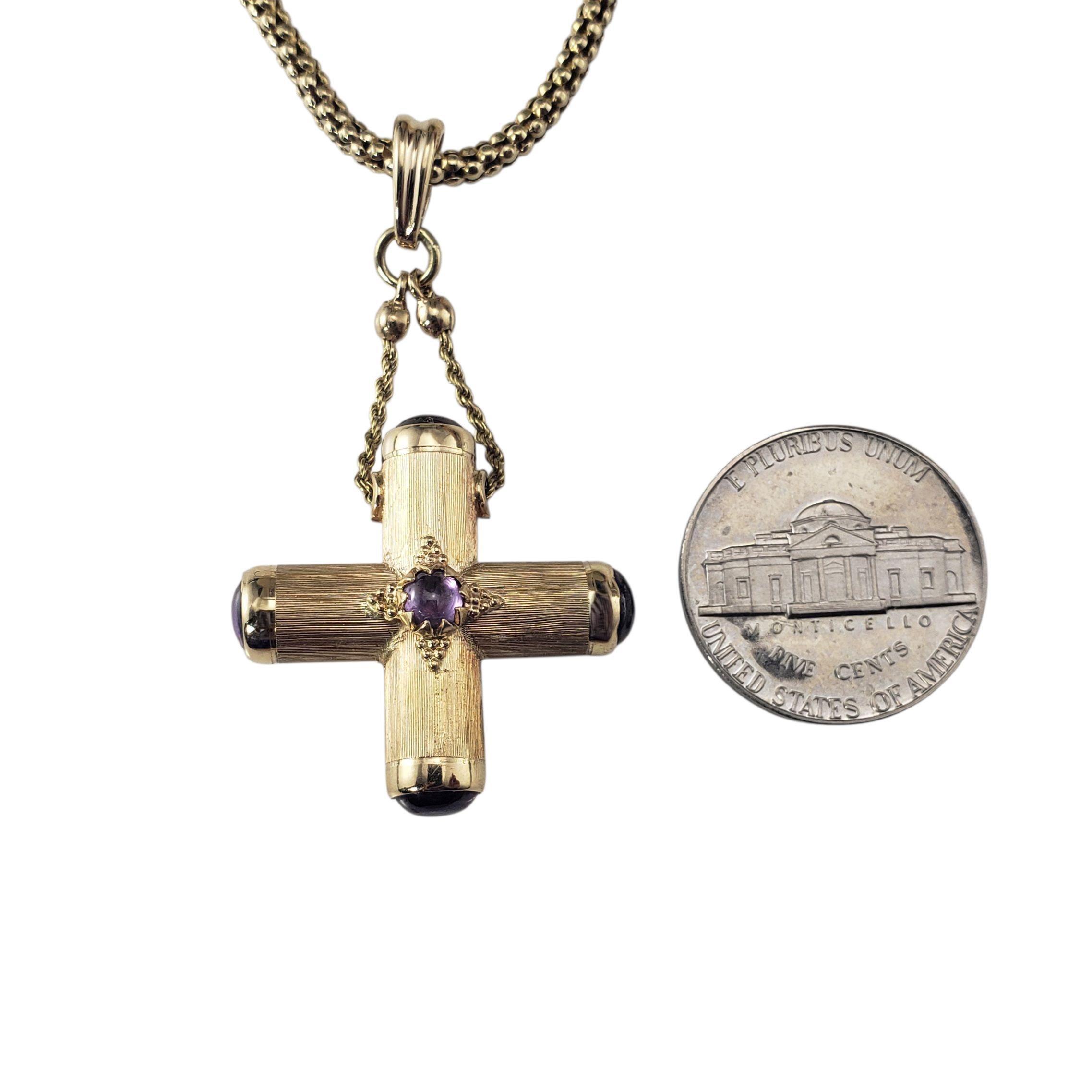 Women's 14 Karat Yellow Gold and Amethyst Cross Pendant Necklace  #22686 For Sale