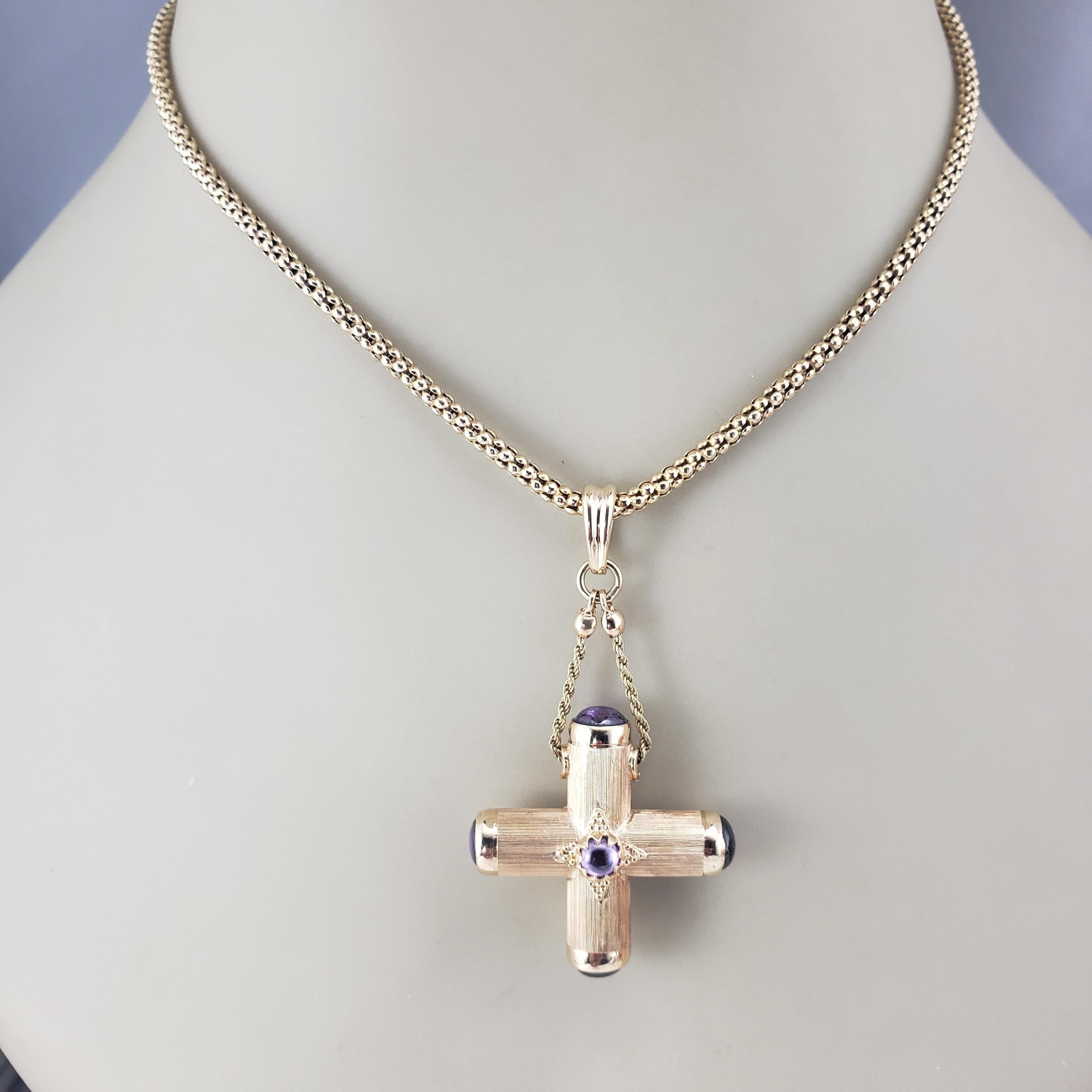14 Karat Yellow Gold and Amethyst Cross Pendant Necklace  #22686 For Sale 3
