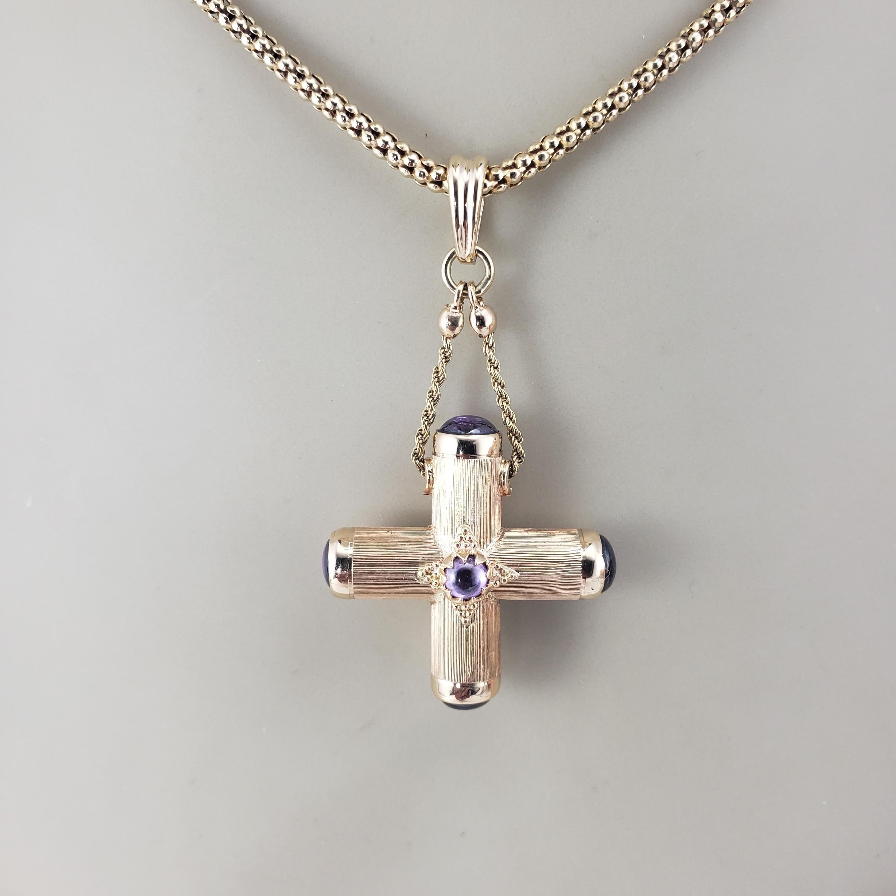 14 Karat Yellow Gold and Amethyst Cross Pendant Necklace  #22686 For Sale 4