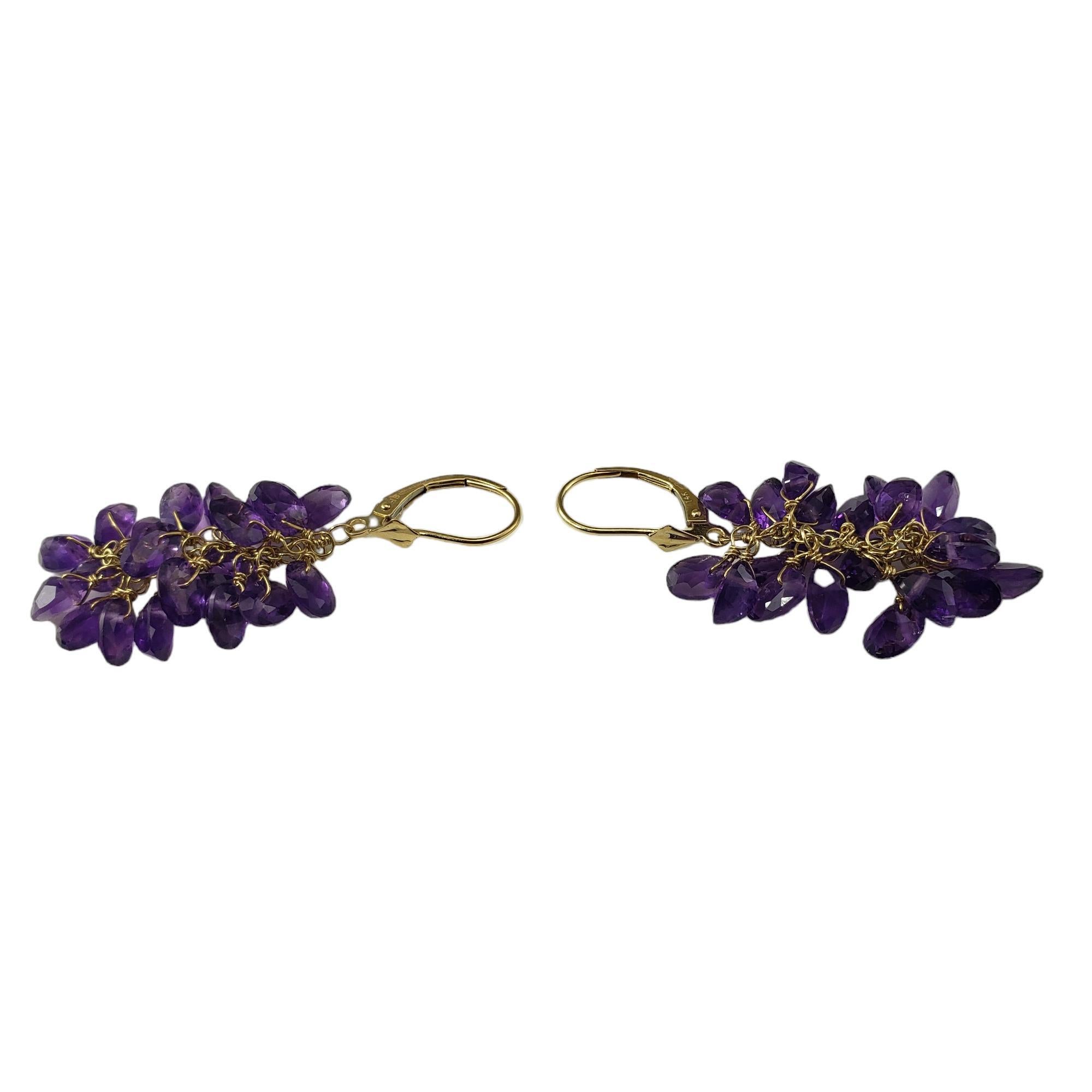 14 Karat Yellow Gold and Amethyst Dangle Earrings

These elegant dangle earrings each feature 20 faceted amethyst stones set in classic 14K yellow gold.  Hinged closures.

Size: 2 inches x 0.6 inches

Stamped: 14K   SF

Weight: 3.6 dwt./ 5.7