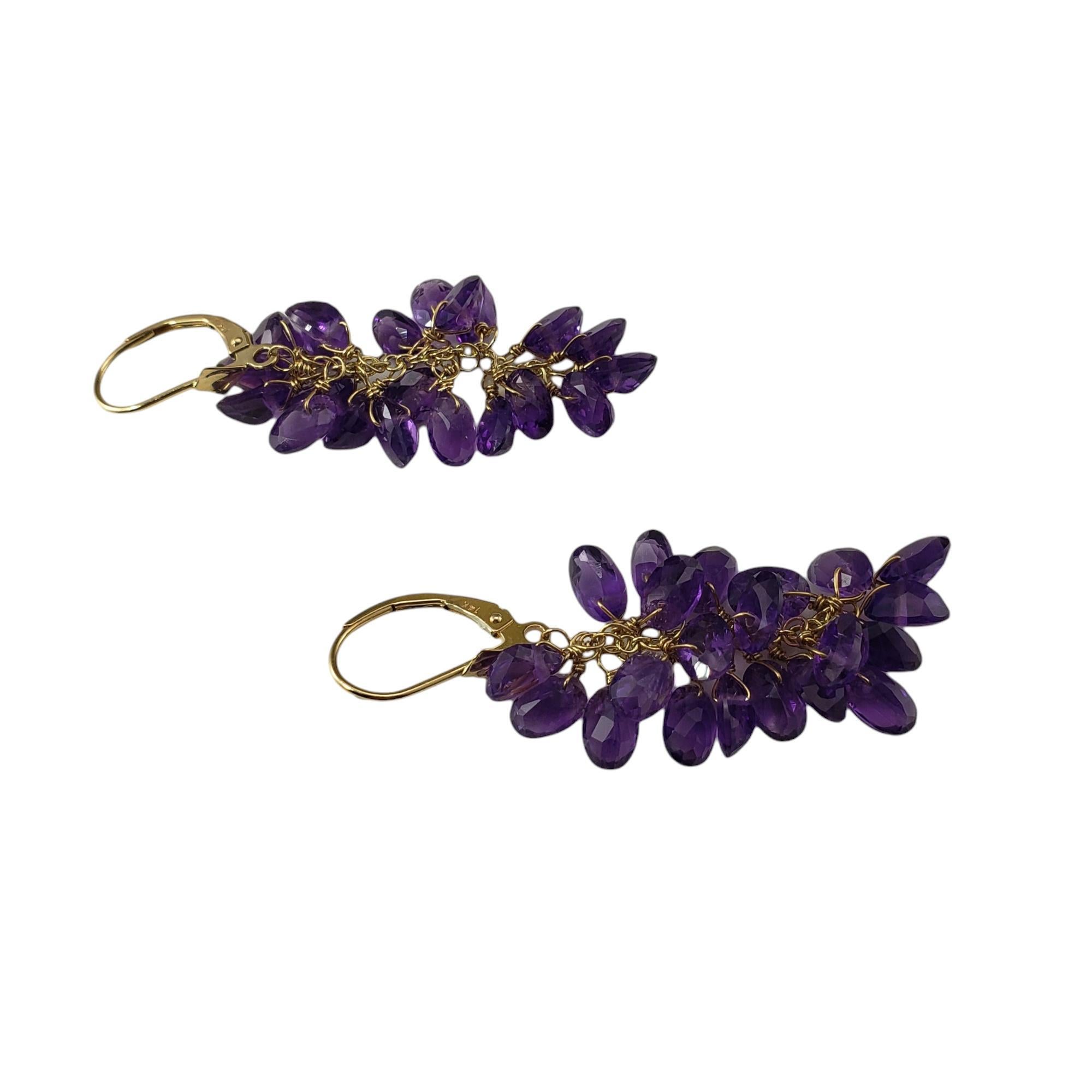 Bead 14 Karat Yellow Gold and Amethyst Dangle Earrings #17159 For Sale