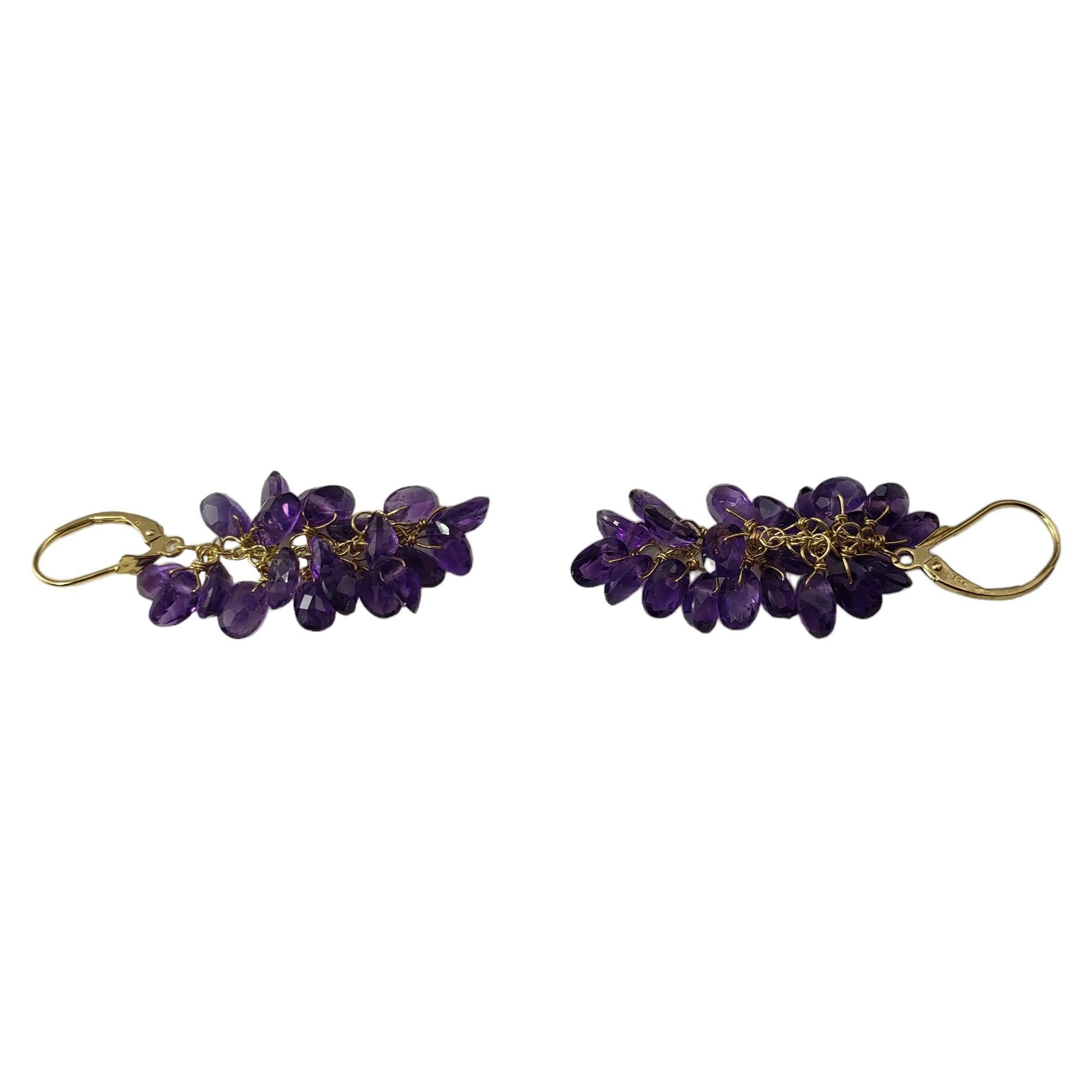 Women's 14 Karat Yellow Gold and Amethyst Dangle Earrings #17159 For Sale