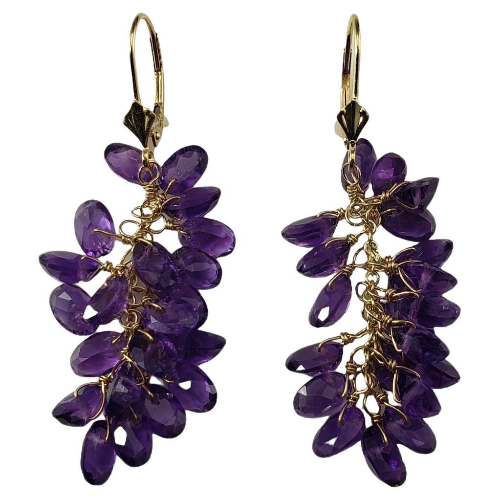 14 Karat Yellow Gold and Amethyst Dangle Earrings #17159 For Sale