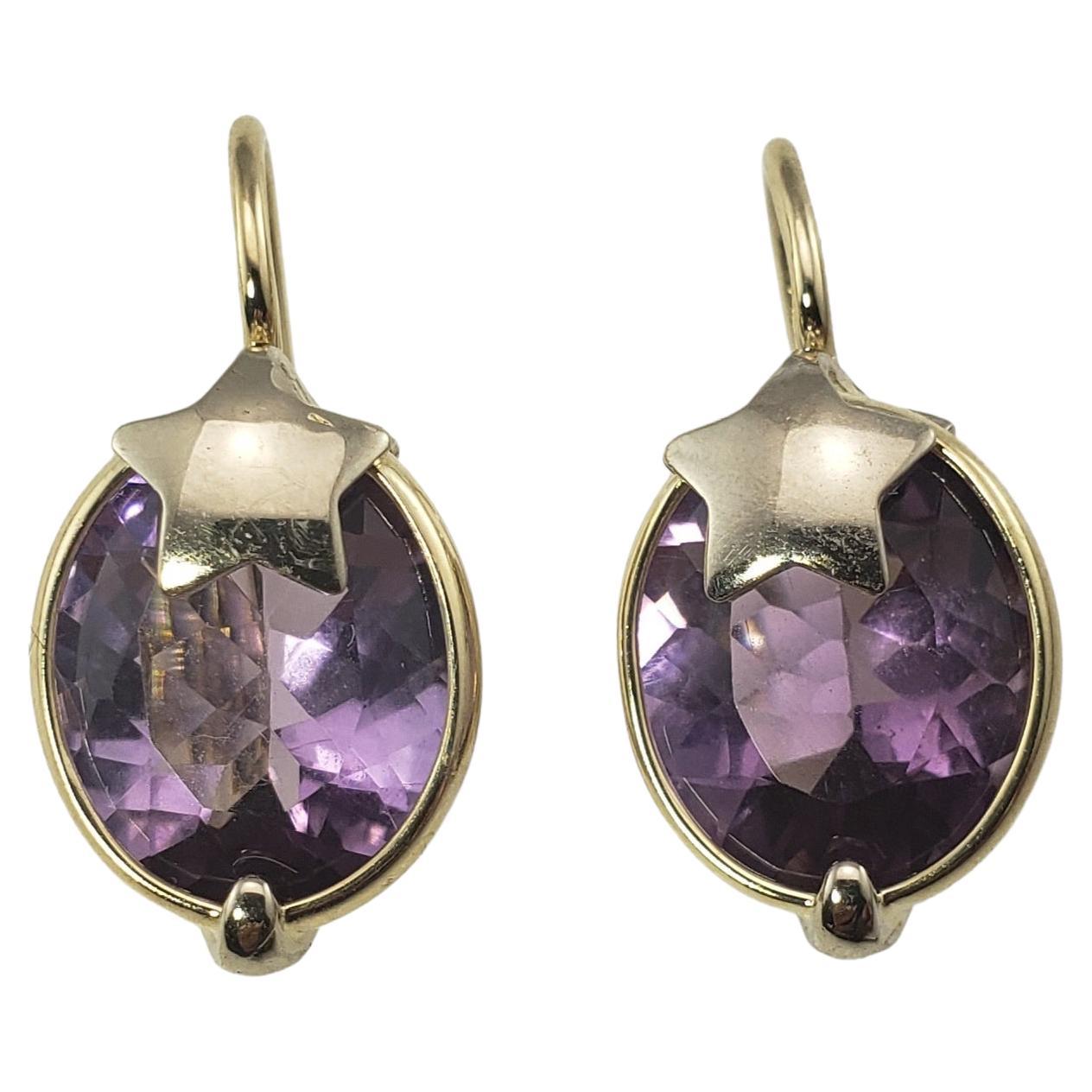 14 Karat Yellow Gold and Amethyst Earrings For Sale