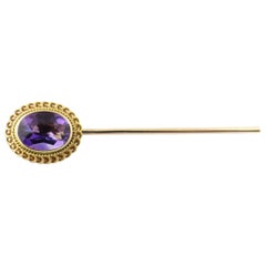 14 Karat Yellow Gold and Amethyst Stick Pin