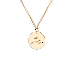 14 Karat Yellow Gold and Black Diamond "do justly." Medallion Pendant