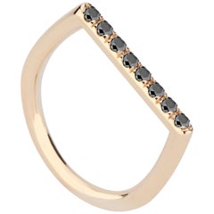 14 Karat Yellow Gold and Black Diamond Stacking Square Ring