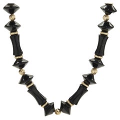14 Karat Yellow Gold and Black Onyx Beaded Necklace and Earring Set