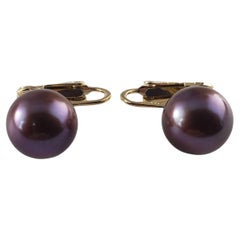 Vintage 14 Karat Yellow Gold and Black Pearl Clip On Earrings