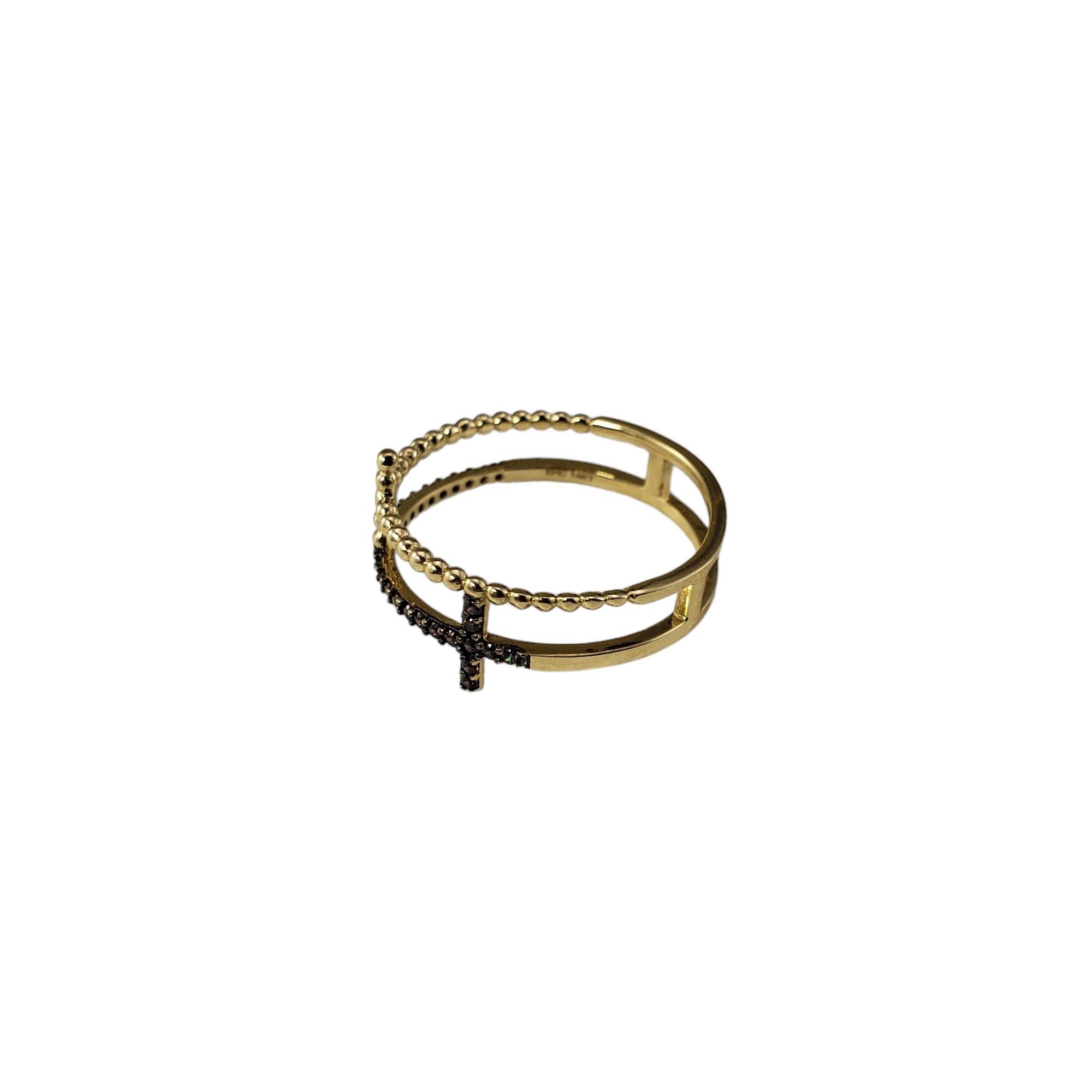 Brilliant Cut 14 Karat Yellow Gold and Brown Diamond Double Cross Ring Size 7.5 #18109 For Sale