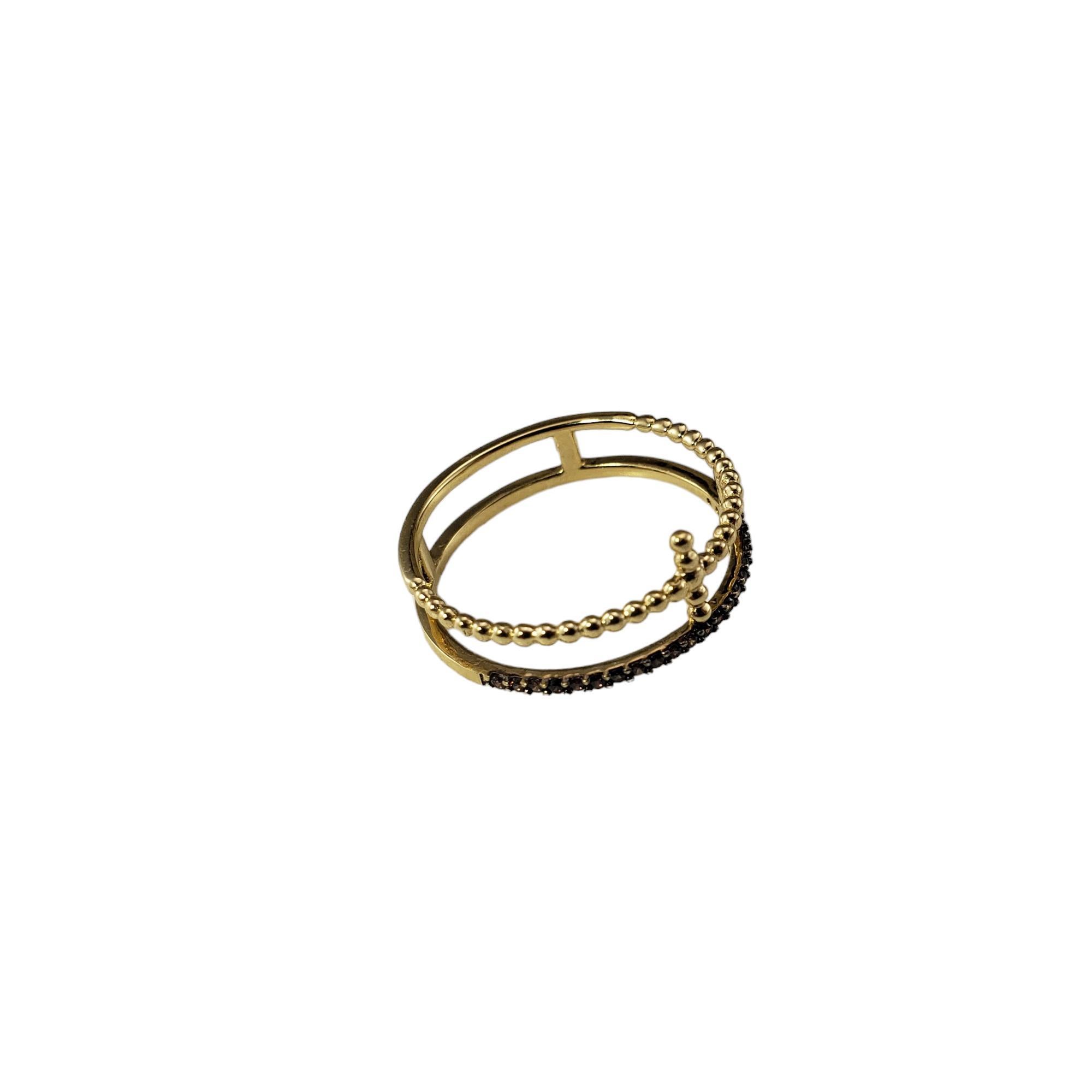 14 Karat Yellow Gold and Brown Diamond Double Cross Ring Size 7.5 #18109 In Good Condition For Sale In Washington Depot, CT