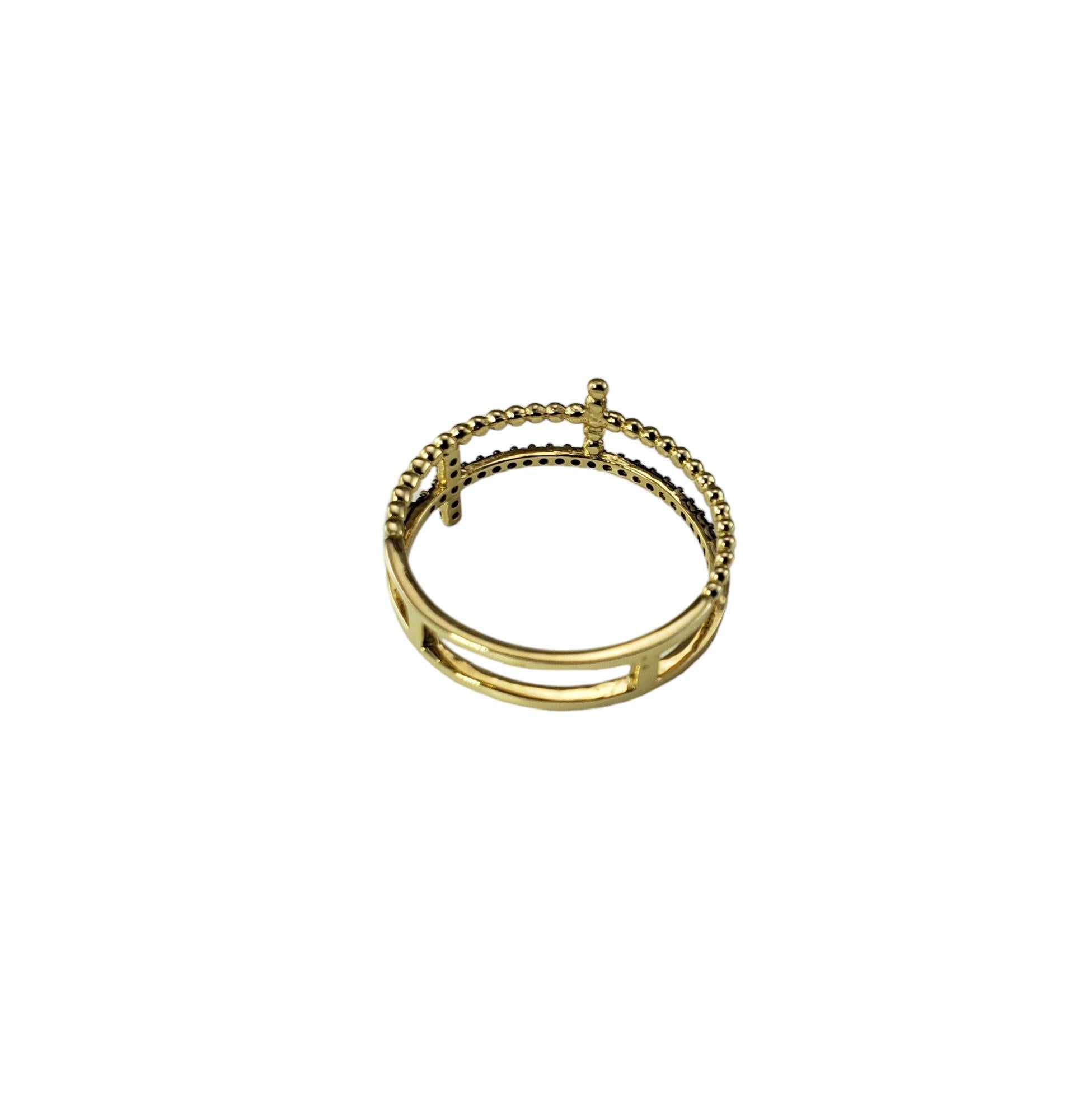Women's 14 Karat Yellow Gold and Brown Diamond Double Cross Ring Size 7.5 #18109 For Sale
